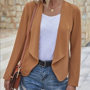 Dark camel open front collar blazer